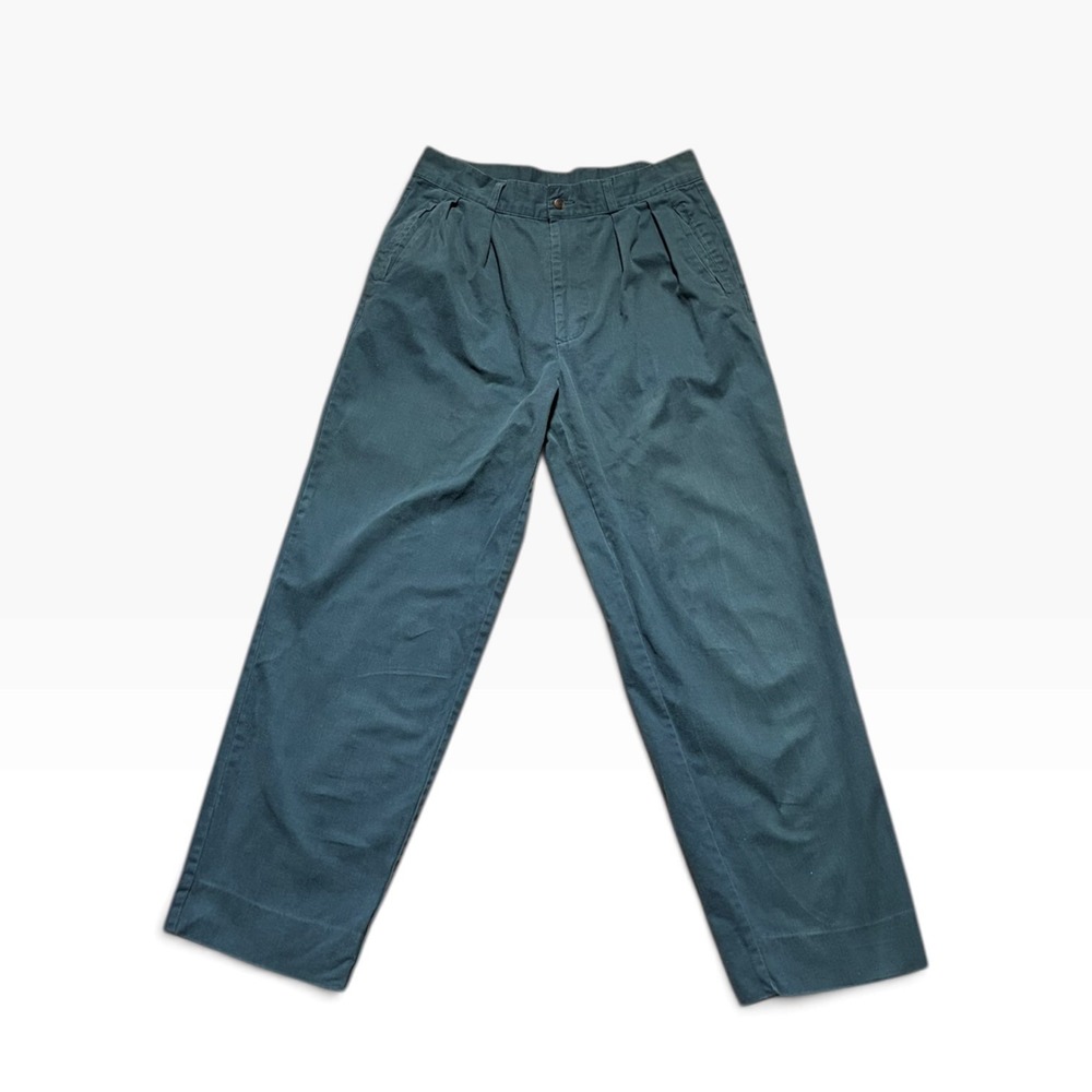 Vintage Nautica Pleated Chinos Mens 34 Forest Green Cotton Cinch Back Trousers